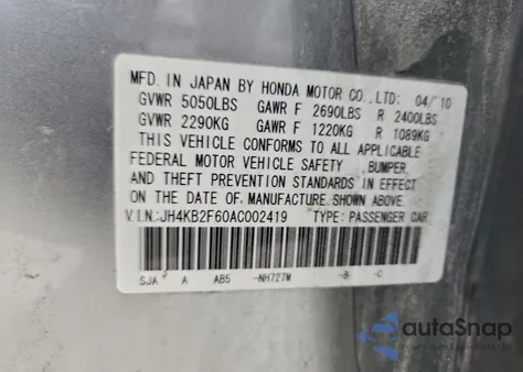 2010 Acura Rl z USA, uszkodzony, nr VIN JH4KB2F60AC002419